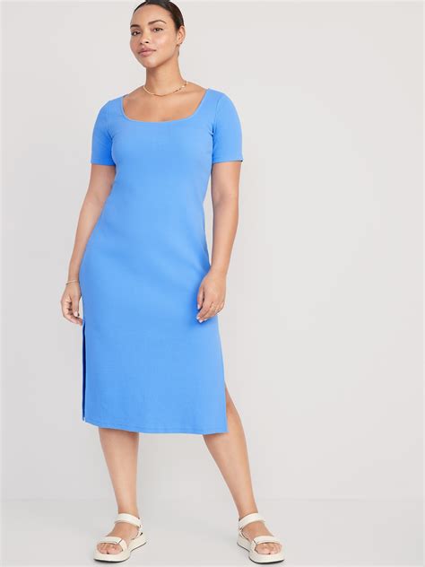 Fitted Rib Knit Scoop Neck Midi Dress Old Navy