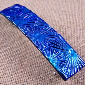 Dichroic Glass Hair Barrette Mm Blue Cyan Fused Glass Floral