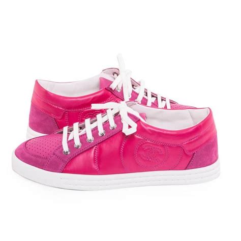 Chanel Tennis Sneakers In Fuchsia Pink Velvet Leather And Suede Size 40