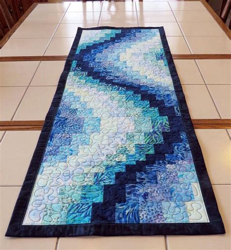 Quilted Bargello Batik Table Runner Blue Wave Etsy Batik Table Runners Quilted Table