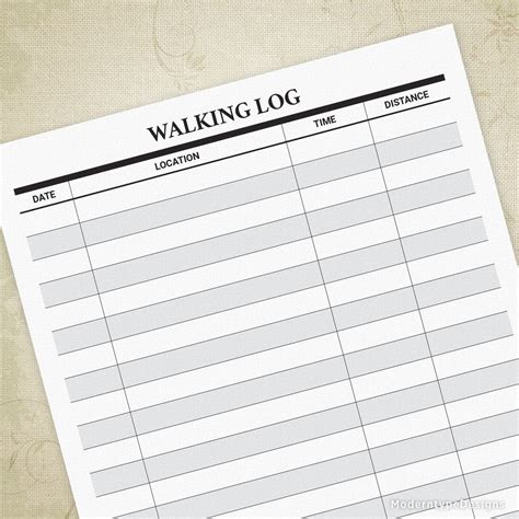 Walking Log Printable Walking Tracker Form Distance Tracking Walker