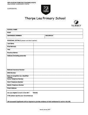 Fillable Online Tes Co APPLICATION FORM TEACHERS APPENDIX H The TES