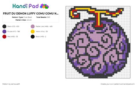 Fruit Du Demon Luffy Gomu Gomu No Mi One Piece Fuse Bead Pattern Kandi Pad Kandi Patterns