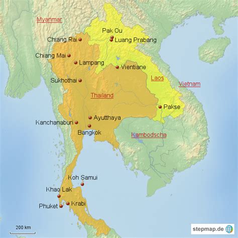 Stepmap Bersichtskarte Thailand Laos Landkarte F R Thailand