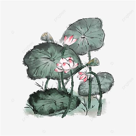 Chinese Style Lotus PNG Picture Ink Lotus Chinese Style Element Ink