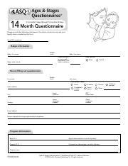 ASQ 3 14 MO Pdf Ages Stages Questionnaires 14 Month Questionnaire