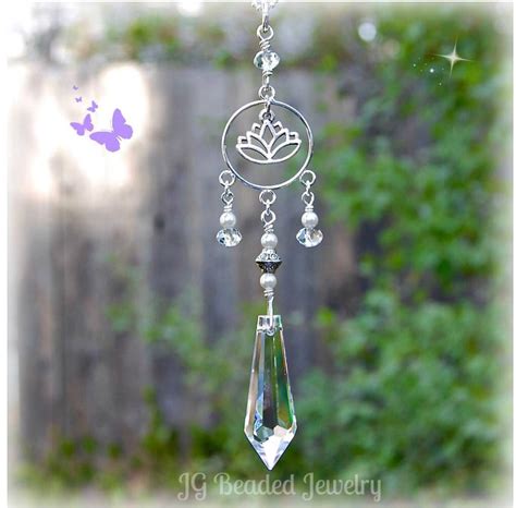 Lotus Flower Crystal Suncatcher Rearview Mirror Car Charm Etsy