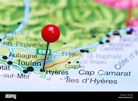 Hyeres pinned on a map of France Stock Photo - Alamy