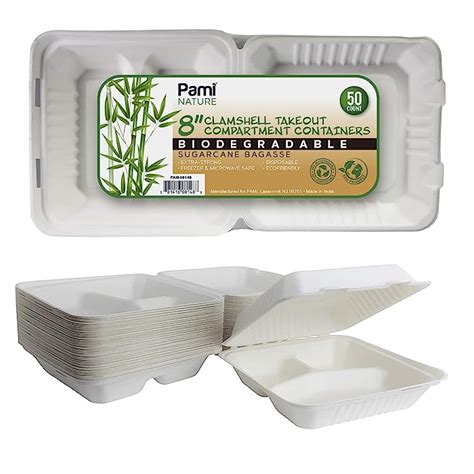 Buy Pami Sugarcane Biodegradable Clamshell Food Containers With