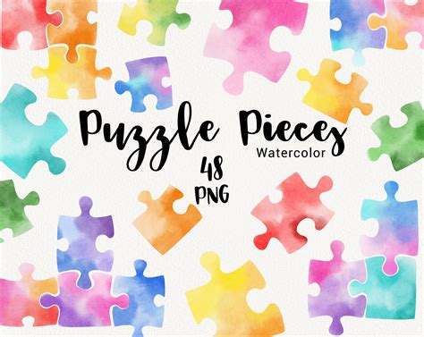 Watercolor Puzzle Pieces Clipart Kid S Toys Rainbow Etsy