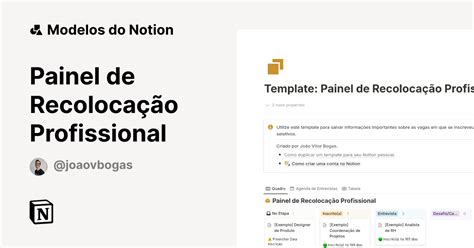 Galeria de modelos do Notion Painel de Recolocação Profissional