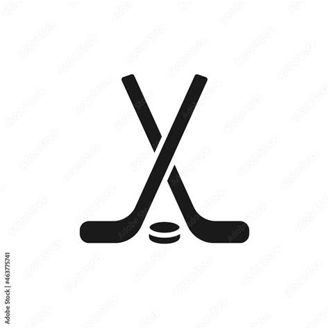 Isolated black icon of hockey stick and puck on white background ...