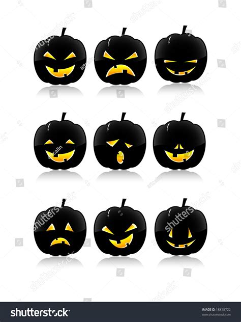 Cute Halloween Isolated Vector Pumpkin Faces Set, With Various ...