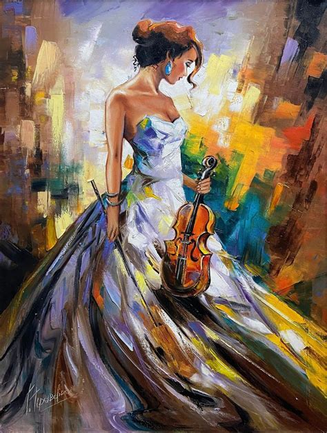 Original Violin Oil Painting On Canvas Modernextra Large Etsy Art