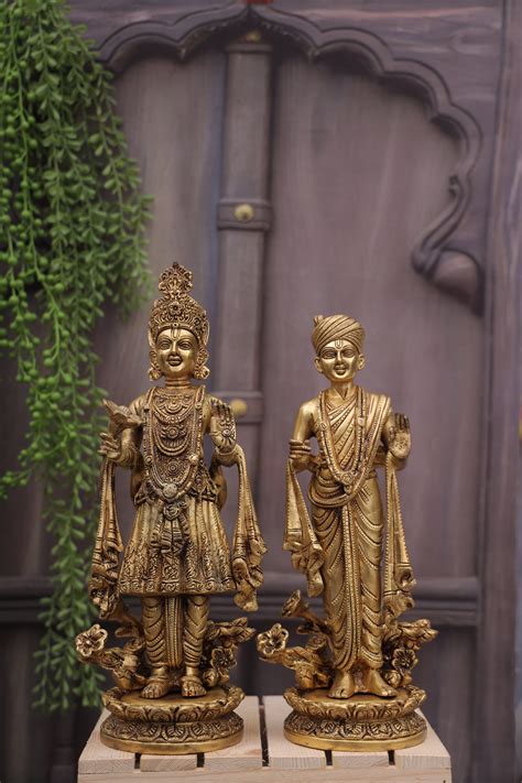 Brass Swaminarayan Aksharpurshottam Statue Made In Pure Brass Gold