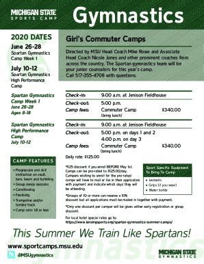 Fillable Online Gymnastics Msu Sport Camps Michigan State