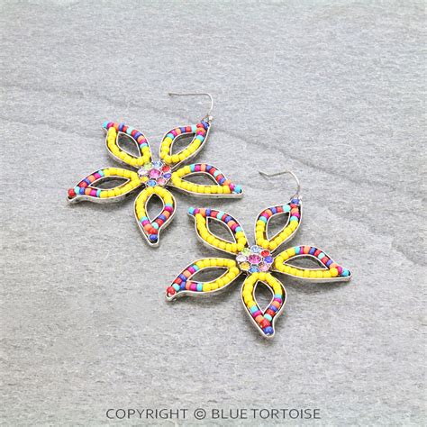 Flower Seed Bead Dangle Earrings – Bluetortoisewholesale