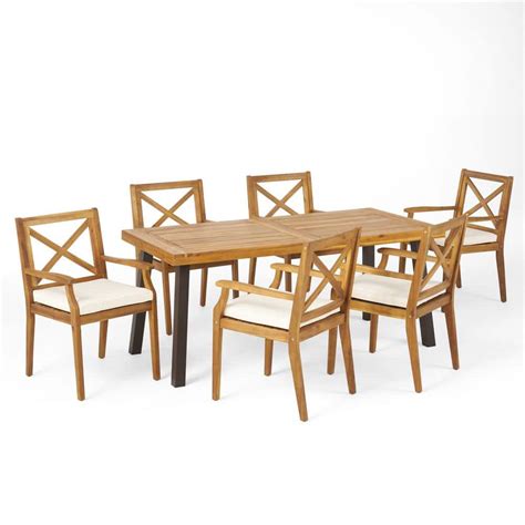 Noble House Juniper Teak Brown Piece Wood Outdoor Patio Dining Set