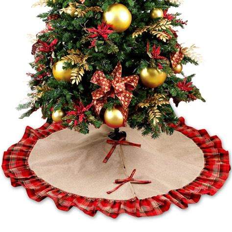 OurWarm 48inch Plaid Christmas Tree Skirt Ruffle Edge Xmas Tree Skirt Christmas Decorations For ...