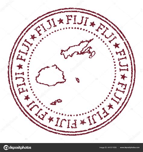 Fiji round rubber stamp with country map Vintage red passport stamp