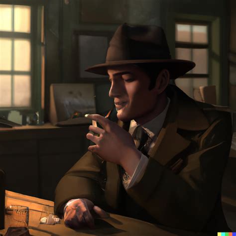 Jeffrey × Dall·e 2 A Old Hard Boiled Detective Wearing A Trilby And