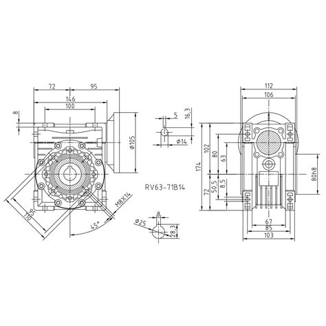 RV 063 Worm Gearbox With 71B14 Flange High Performance Gearbox For