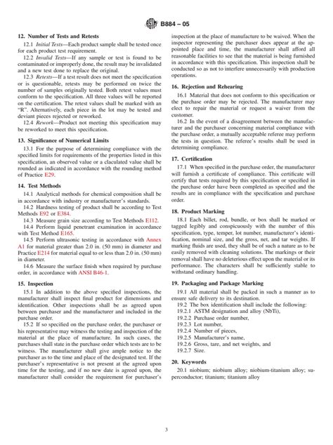 ASTM B884 05 Standard Specification For Niobium Titanium Alloy