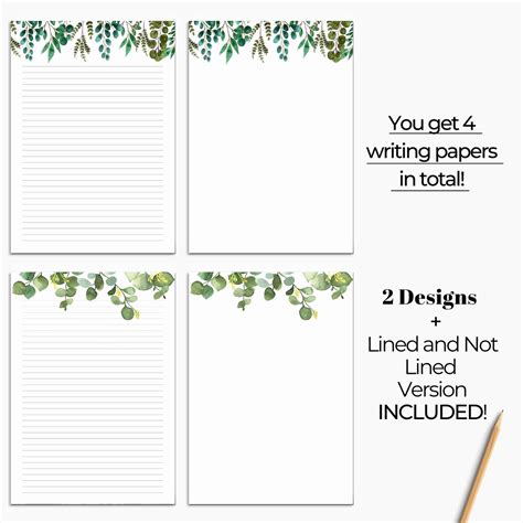 Green Leaves Printable Stationary Printable Writing Paper Etsy