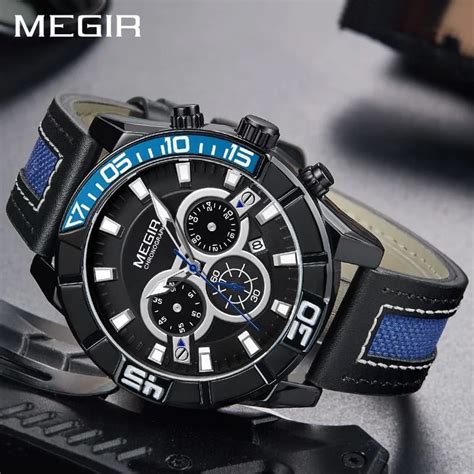 Ripley RELOJ MEGIR HOMBRE ANÁLOGO NEGRO AZUL MEG 31 ACERO CUERO