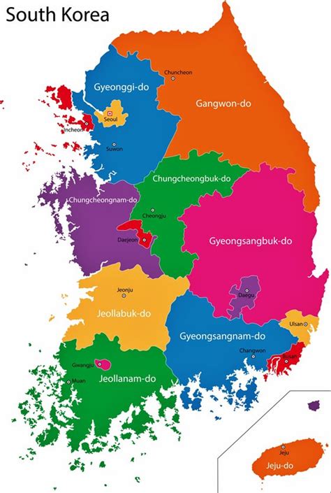 South Korea Map Of Regions And Provinces Korea Map South Korea Map