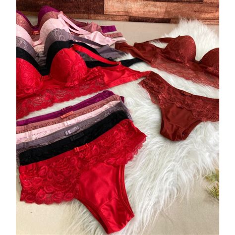 Kit 5 Conjuntos Em Renda Lingerie Luxo Atacado Sexy Shopee Brasil