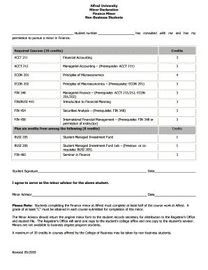 Fillable Online Minor Declaration Form Alfred University College Of