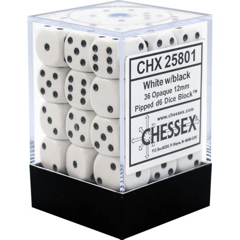 Chessex D6 Brick 12mm Opaque Dice 36 White Black The Mana Shop