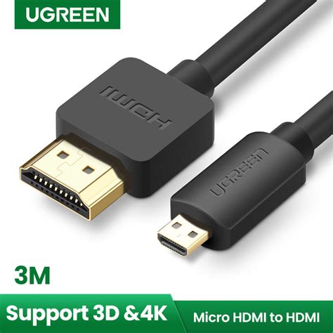 UGREEN 3 Meter Micro HDMI to HDMI 2.0 Cable for GoPro 2m 3m 3D 4K Male-Male High Premium Gold ...