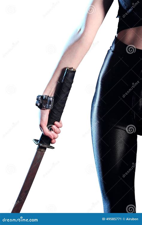 Woman Holding Katana Sword In Hand Stock Image Image Of Girl Black