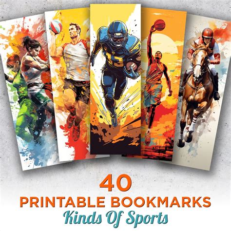 40 Sports Printable Bookmarks, Sport Digital Download Bookmark Sheets ...