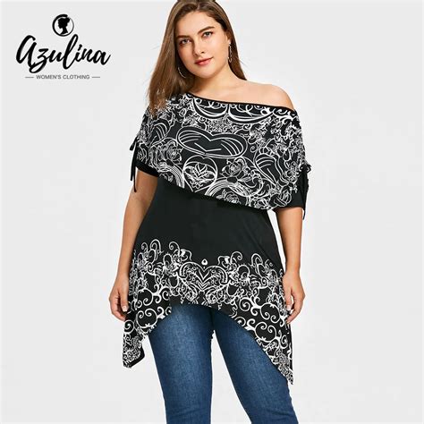 Azulina Plus Size Bandana Floral Skew Collar Capelet T Shirt Summer