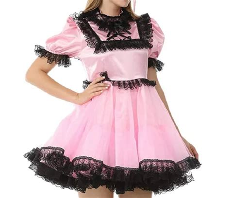 French Sissy Maid Girl Lockable Satin Dress Cosplay Costume Tailor Made