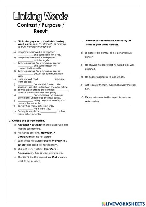 Conjunctions Result Purpose Contrast Online Exercise For Live