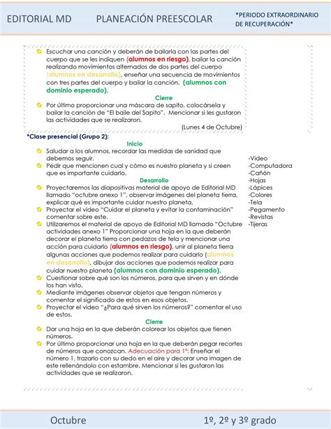 Planeación de preescolar híbrida octubre ciclo 2021 2022