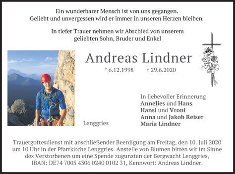 Traueranzeigen Von Andreas Lindner Trauer Merkur De