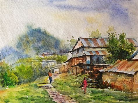 Water Color Painting Of Pokhara Learn How To Paint In Water Colours