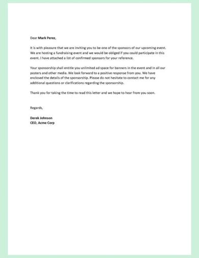 Sponsorship Letter From Sponsor Template