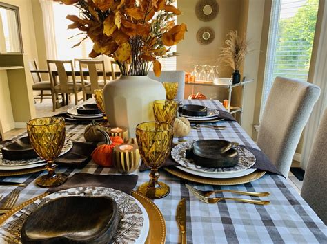 Plaid and Pumpkin Thanksgiving Dinner Table Setting - Welcome