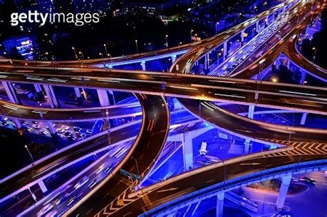 Nine Dragon Pillar Interchange Yan An Road Intersection By Night In