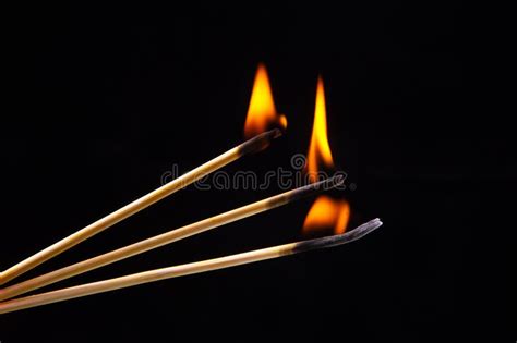 Burning Wood Match On A Dark Background Close Up Burning Tree Fire