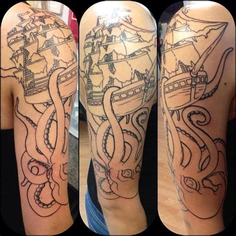 Nautical Tattoo Kraken Ship Tatuagem Caveira Tatuagem Caveira