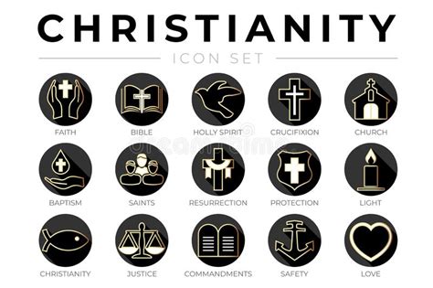 Elegant Black Christianity Icon Set With Faith Bible Crucifixion