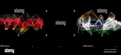 Flags Of Germany And India On Black Background Germany Vs India Smoke