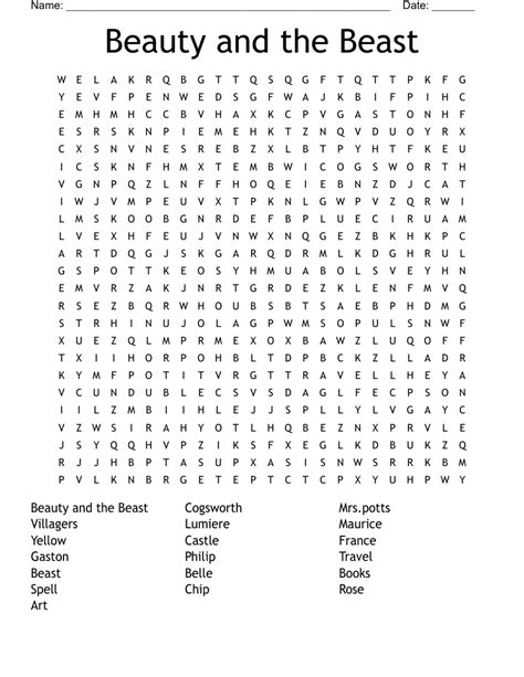 Beauty And The Beast Word Search Printable Word Search Maker